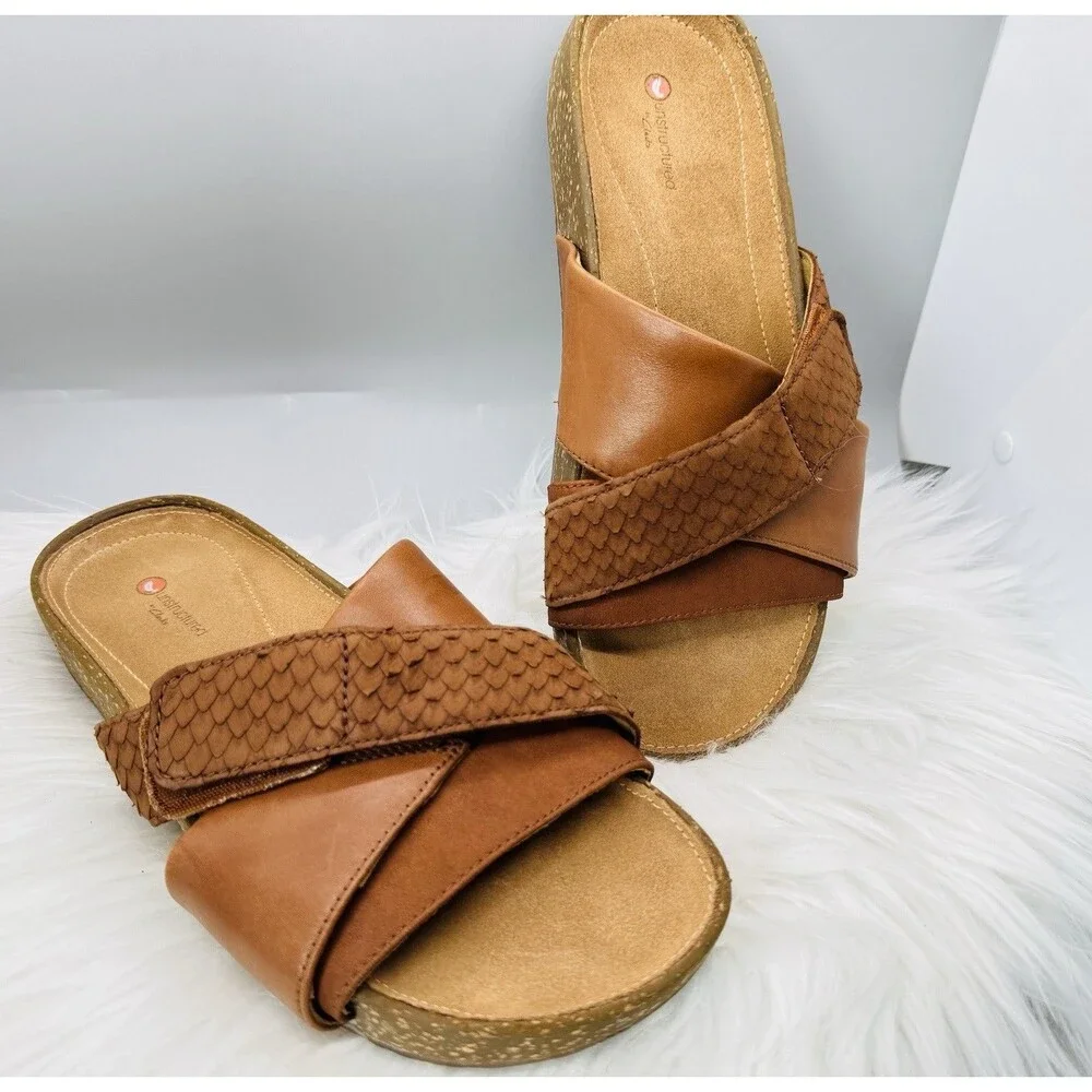 Clarks Rosilla Derby Women’s Leather Sandals Dark Tan Combi Unstructured Size 7